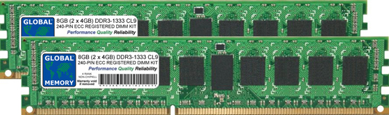 8GB (2 x 4GB) DDR3 1333MHz PC3-10600 240-PIN ECC REGISTERED DIMM (RDIMM) MEMORY RAM KIT FOR SERVERS/WORKSTATIONS/MOTHERBOARDS (4 RANK KIT NON-CHIPKILL)
